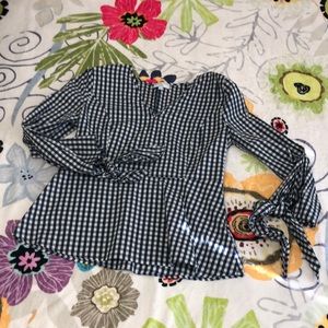 Jcrew cotton top blue white gingham small